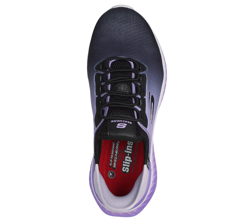 SKECHERS WOMEN'S BLK / PURPLE HANDS FREE SLIP-IN ATHLETIC