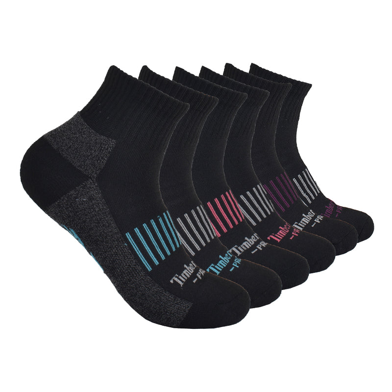 Timberland PRO TB394999TD Ladies Black Half Cushion Quarter Socks - 6 Pack